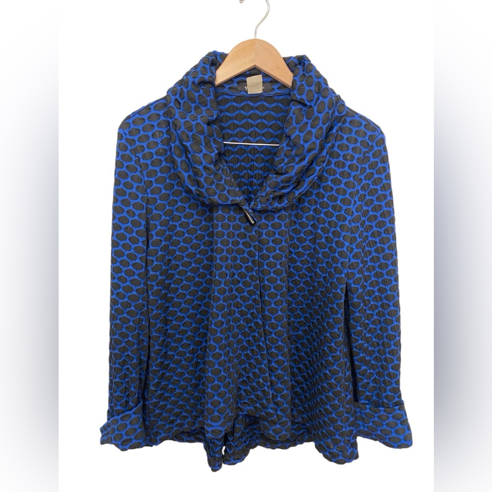 Yushi Size Large Women’s Dressy Jacket Oversized Collar Blue Black Single Button